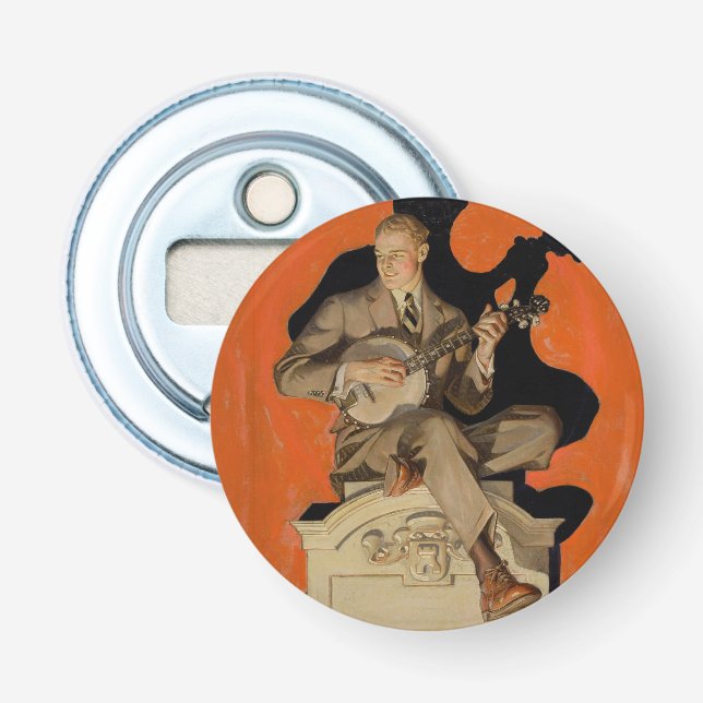 J.C. Leyendecker Banjo-spelare 1920 Art Deco Konst Flasköppnare (Framsidan)