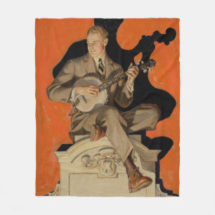 J.C. Leyendecker Banjo-spelare 1920 Art Deco Konst Fleecefilt