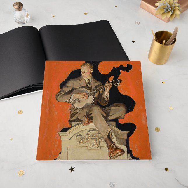 J.C. Leyendecker Banjo-spelare 1920 Art Deco Konst Gästböcker (Framsidan öppen)