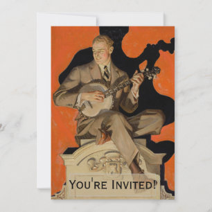 J.C. Leyendecker Banjo-spelare 1920 Art Deco Konst Inbjudningar