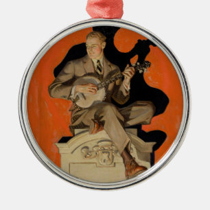 J.C. Leyendecker Banjo-spelare 1920 Art Deco Konst Julgransprydnad Metall