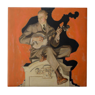 J.C. Leyendecker Banjo-spelare 1920 Art Deco Konst Kakelplatta