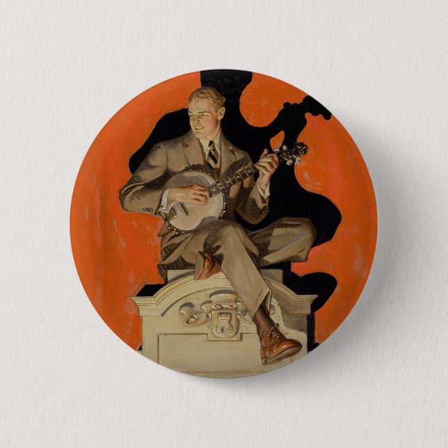 J.C. Leyendecker Banjo-spelare 1920 Art Deco Konst Knapp (Framsida)