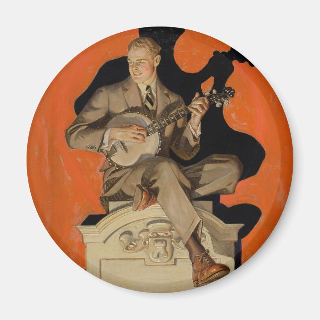 J.C. Leyendecker Banjo Spelare 1920 Art Deco Konst Magnet (Framsidan)