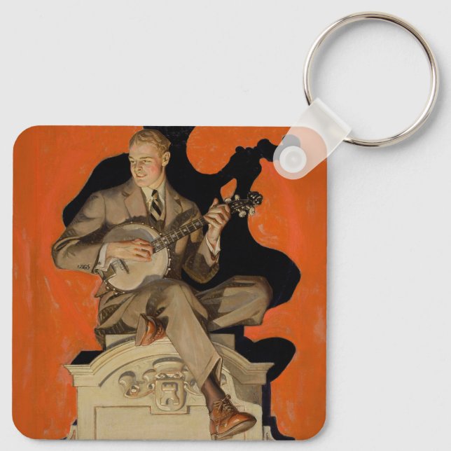 J.C. Leyendecker Banjo-spelare 1920 Art Deco Konst Nyckelring (Baksida)