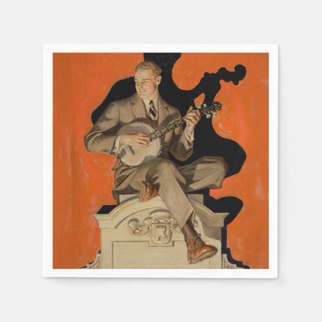 J.C. Leyendecker Banjo-spelare 1920 Art Deco Konst Pappersservett (Framsidan)