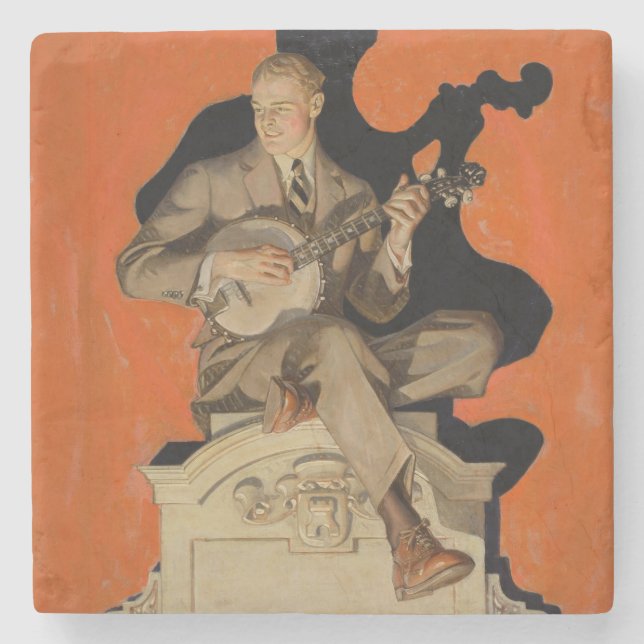 J.C. Leyendecker Banjo-spelare 1920 Art Deco Konst Stenunderlägg (Framsidan)