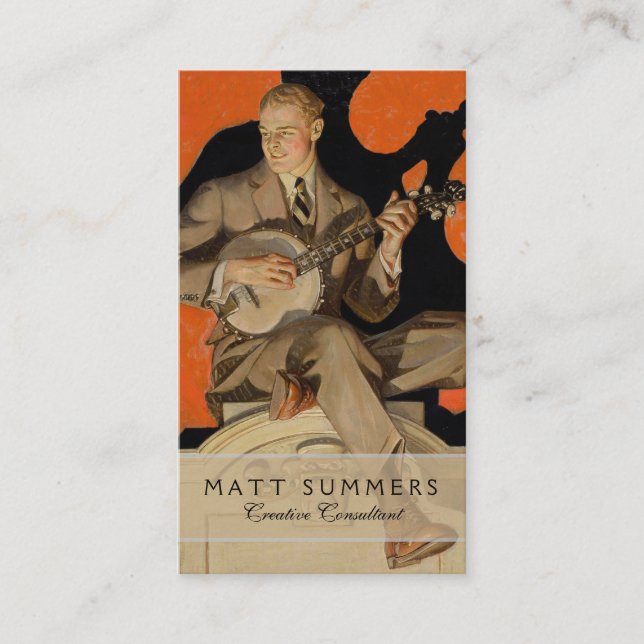 J.C. Leyendecker Banjo-spelare 1920 Art Deco Konst Visitkort (Framsida)