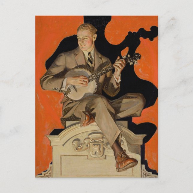 J.C. Leyendecker Banjo-spelare 1920 Art Deco Konst Vykort (Framsida)
