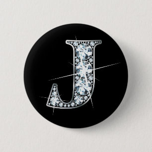 "J" Diamond Bling Button Knapp