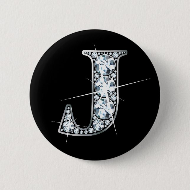 "J" Diamond Bling Button Knapp (Framsida)