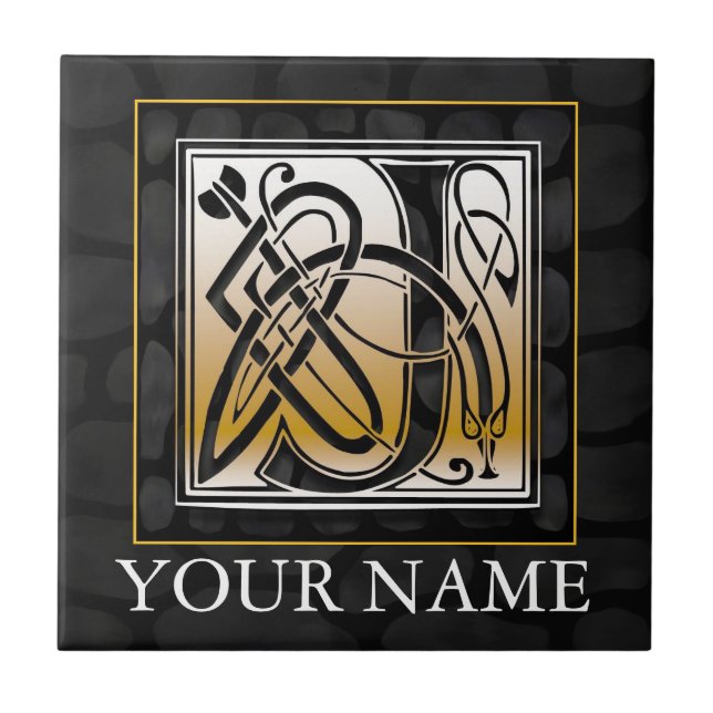 J "din kända" Monogram för Celticsvartstenen Kakelplatta (Framsidan)
