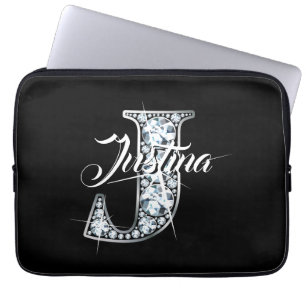 J Faux Diamond Bling Monogram Laptop Fodral