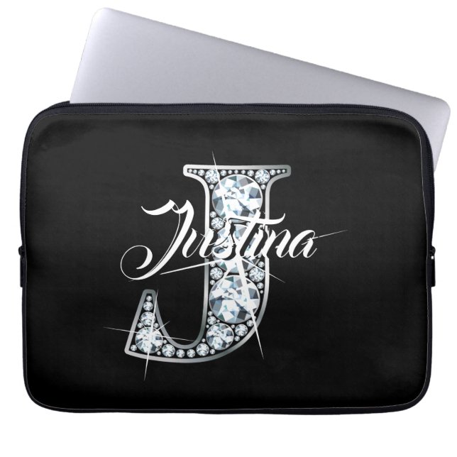 J Faux Diamond Bling Monogram Laptop Fodral (Framsidan)