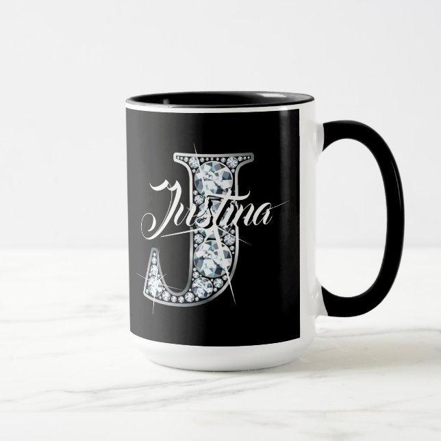 J Faux Diamond Bling Monogram Mugg (Höger)
