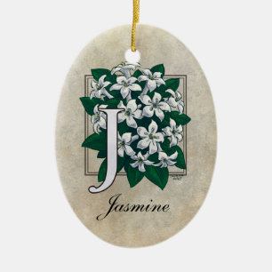J för jasminblommaMonogram Julgransprydnad Keramik