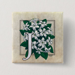 J för jasminblommaMonogram Knapp