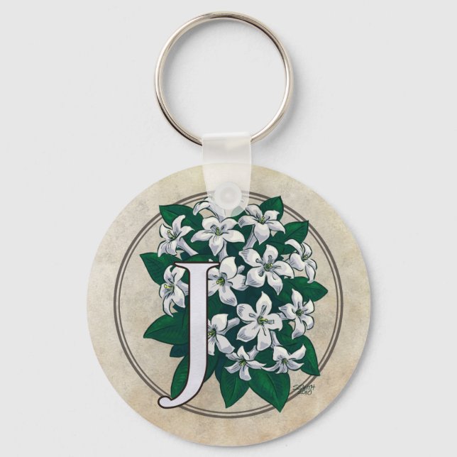 J för Jasmine Flower Monogram Nyckelring (Framsida)