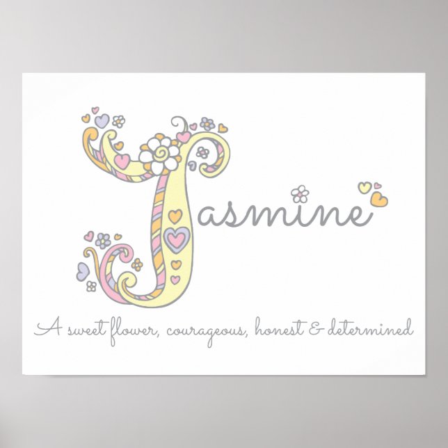J för Jasmine initial doodle art namn Poster (Framsidan)