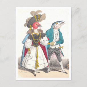 J. Grandville Illustration of Bird and Fish Vykort