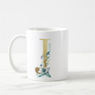 J gyden initial med blå blommigt folie kaffemugg