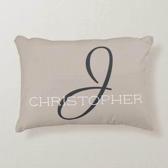J Initial Personlig Namn Neutralt Taupe Tan Prydnadskudde (Framsidan)