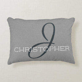 J Inledande Personlig Namn Black White Grått Prydnadskudde