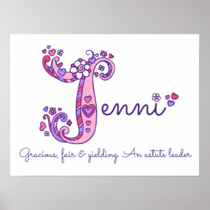 J Jenni initial doodle art namn Poster