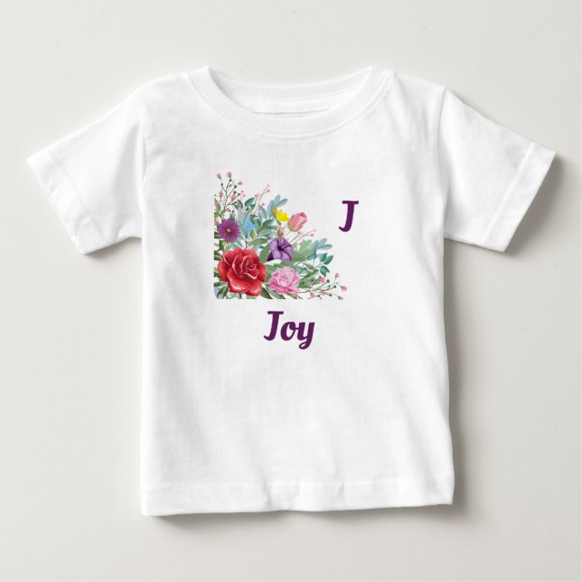 J Joy Personalize Brev Namn, Ro Flowers T Shirt (Framsida)