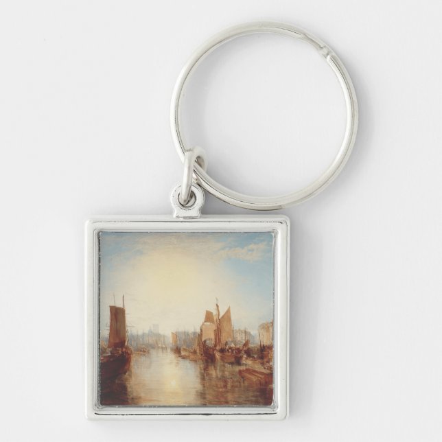 J.M.W. Turner: Harbor of Dieppe Romantic Fine Art Fyrkantig Silverfärgad Nyckelring (Framsidan)