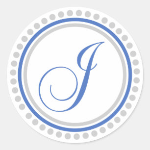 J Monogram (blå/Silver-punktcirkel) Runt Klistermärke