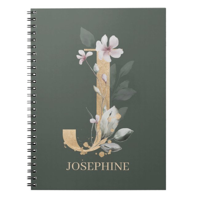 J Monogram Blommigt Personlig Anteckningsbok (Framsidan)