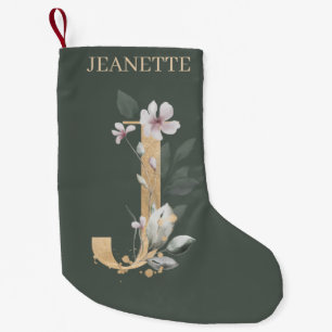 J Monogram Blommigt Personlig Liten Julstrumpa
