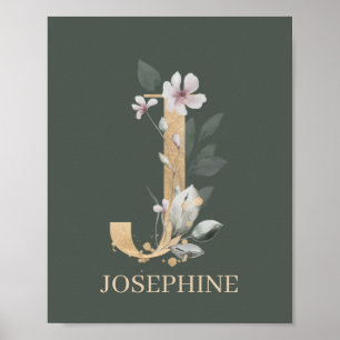 J Monogram Blommigt Personlig Poster