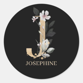 J Monogram Blommigt Personlig Runt Klistermärke