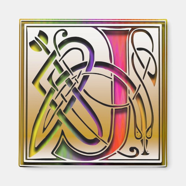 J Monogram ’Celtic Rainbow’ Square Magnet (Framsidan)