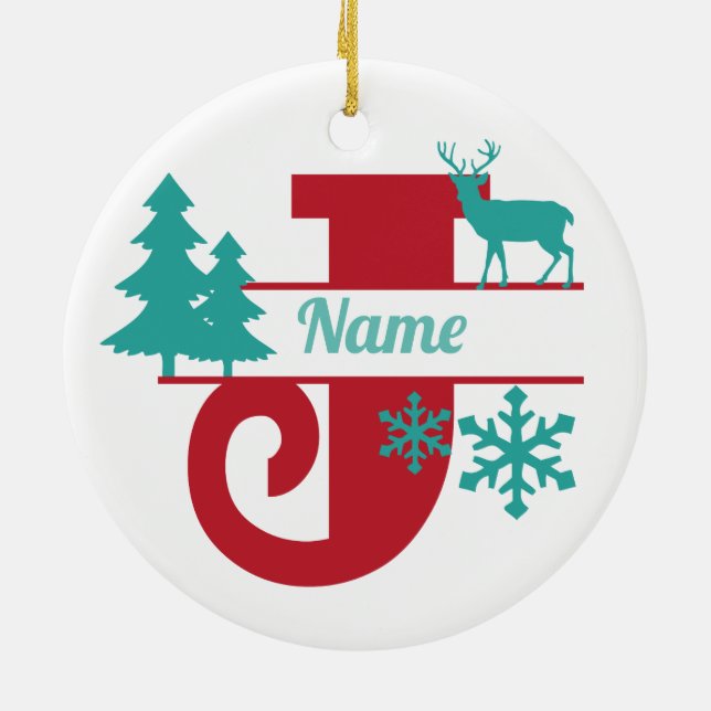 J Monogram Initial jul Helgdag Ornament (Baksidan)