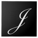 J Monogram initial White on Black Kakelplatta<br><div class="desc">Classic White Brev Monogram på Black Background,  J.</div>