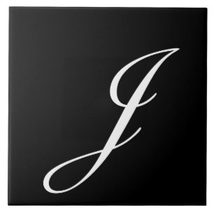 J Monogram initial White on Black Kakelplatta