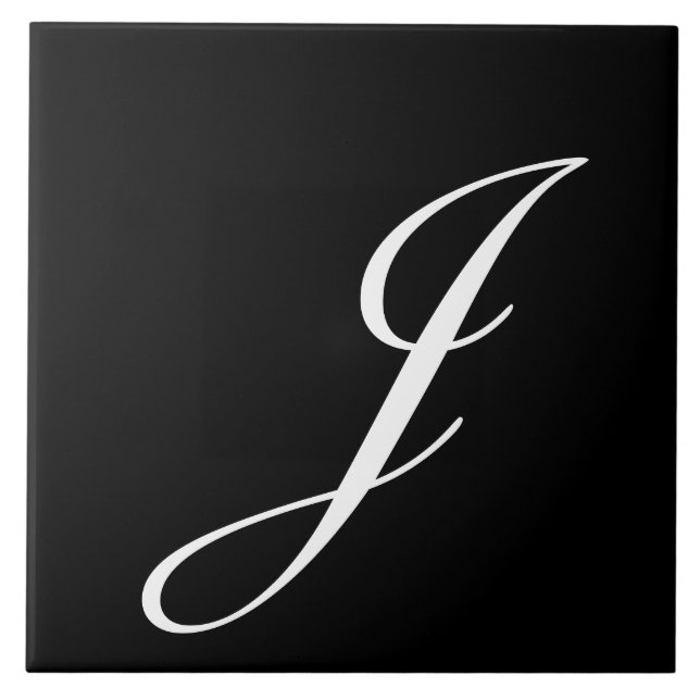J Monogram initial White on Black Kakelplatta (Framsidan)