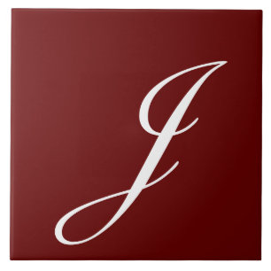 J Monogram Initial White på Maroon Kakelplatta