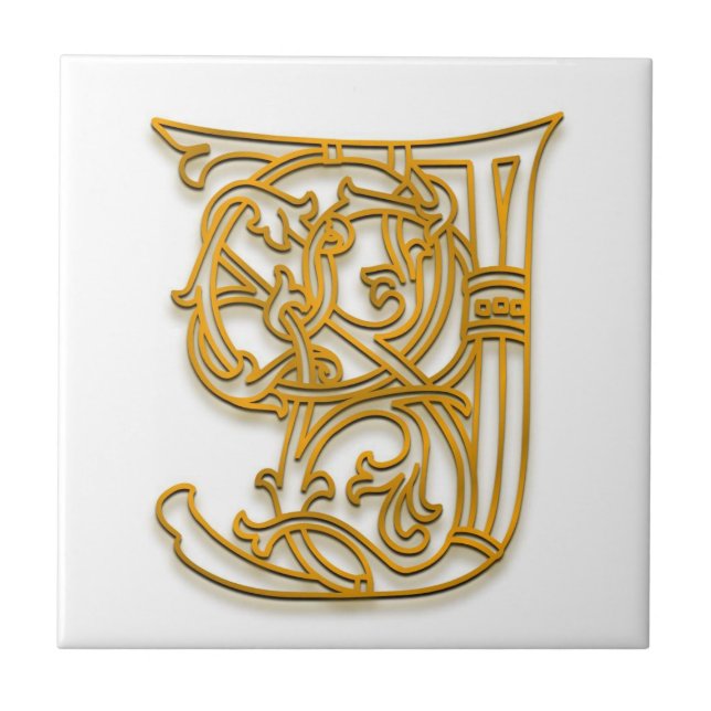 J Monogram "Irish Guld" Ceramic Tile Kakelplatta (Framsidan)