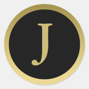 J: Monogram J Elegant Guld och Black Stickers Runt Klistermärke