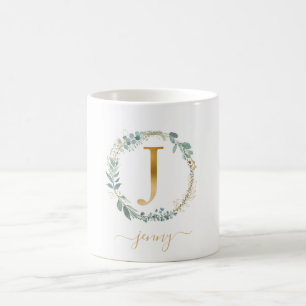 J monogram, kundspecifik, leafy wand kaffemugg