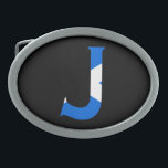 J Monogram överlagt om det skotska Flagga<br><div class="desc">J Monogram överlagt på Scottish Flagga Buckle Design © Trinkets and Sak 2017 - AHP Design. Alla Höger reserverade. 030417</div>