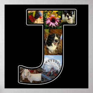 J Monogram Skapar ditt eget 6 fotokollage Black Poster