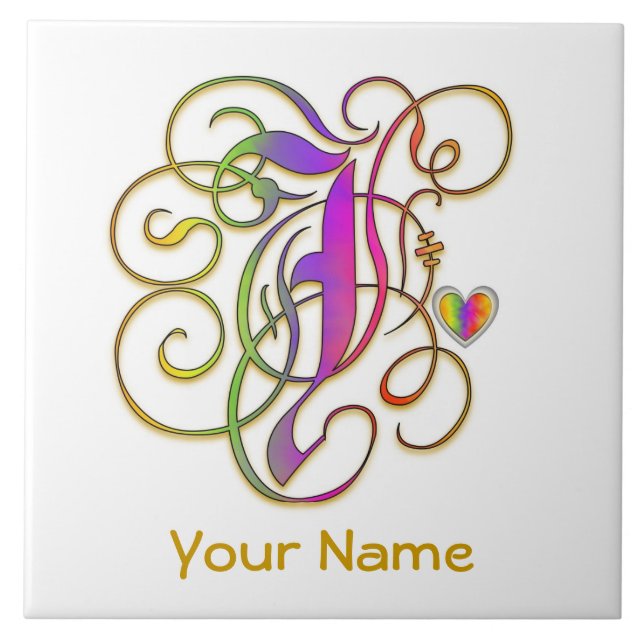 J-Monogram som din keramiska kända "gotiska Kakelplatta (Framsidan)