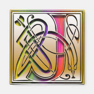 J-monogramen "Celtic regnbåge" kvadrerar magneten Magnet