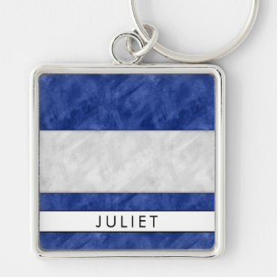 J nautiska Juliet signalerar flagga + Ditt namn Fyrkantig Silverfärgad Nyckelring