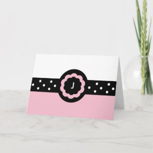 J:: Prickigt rosa- & vitkort för Monogram J Anteckningskort